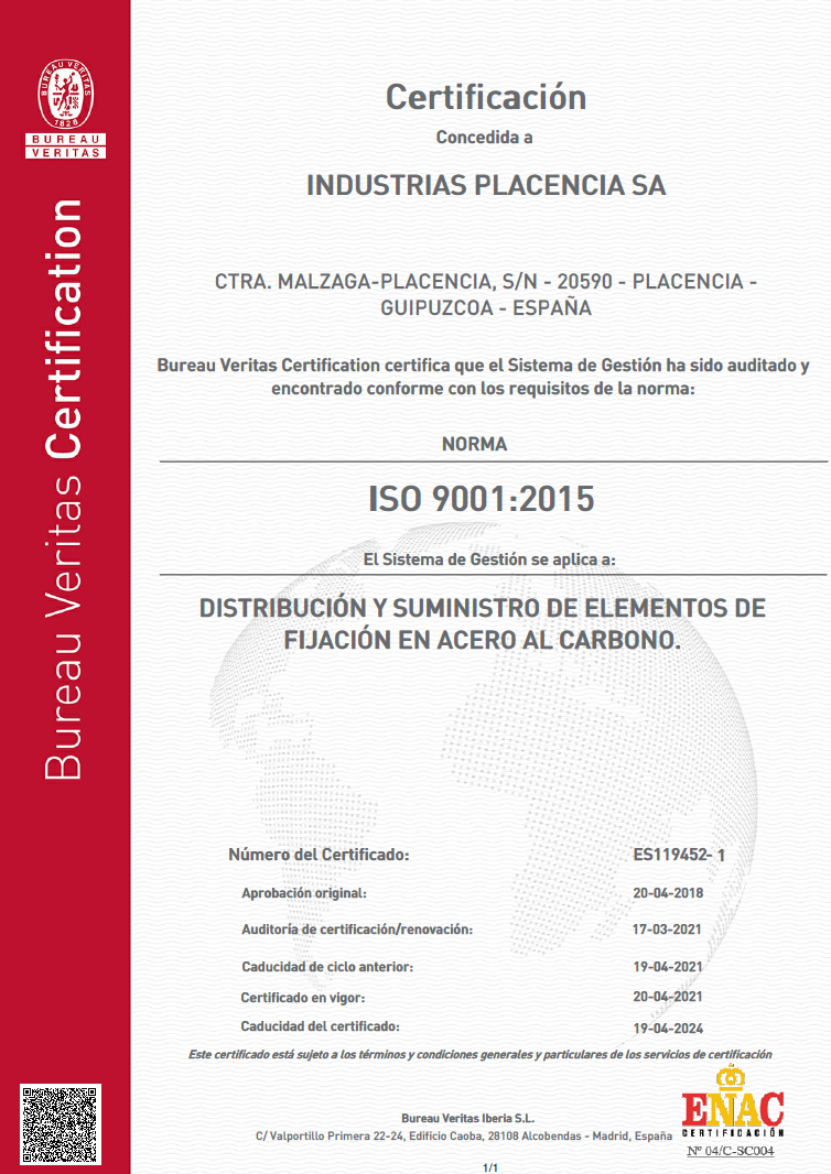 Disponemos de la certificación correspondiente al ISO 9001-2015.
